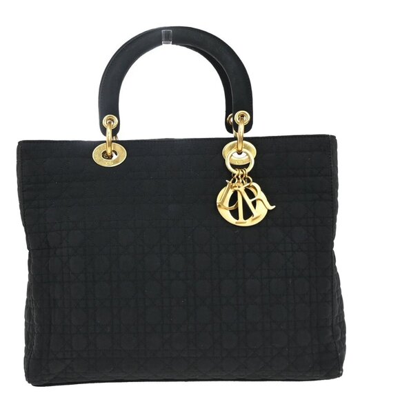 CHRISTIAN DIOR Lady Cannage Tote Hand Bag Nylon Leather Black GHW Italy 76EF045 - Picture 1 of 16